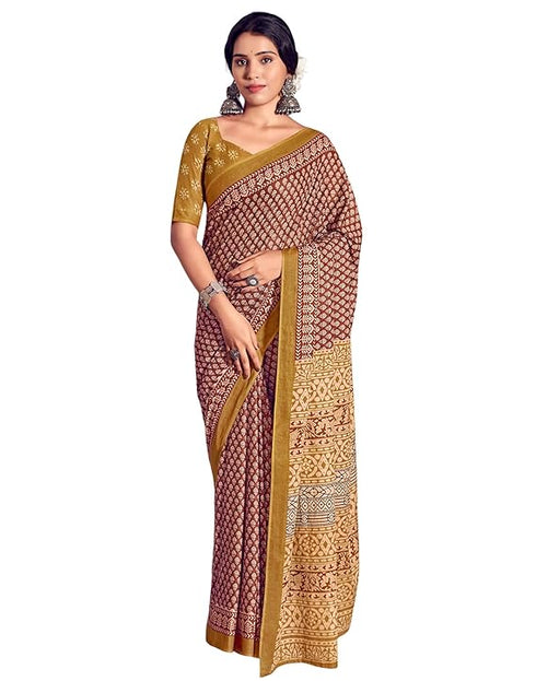 Siril Women'S Printed Cotton Saree With Unstitched Blouse Piece